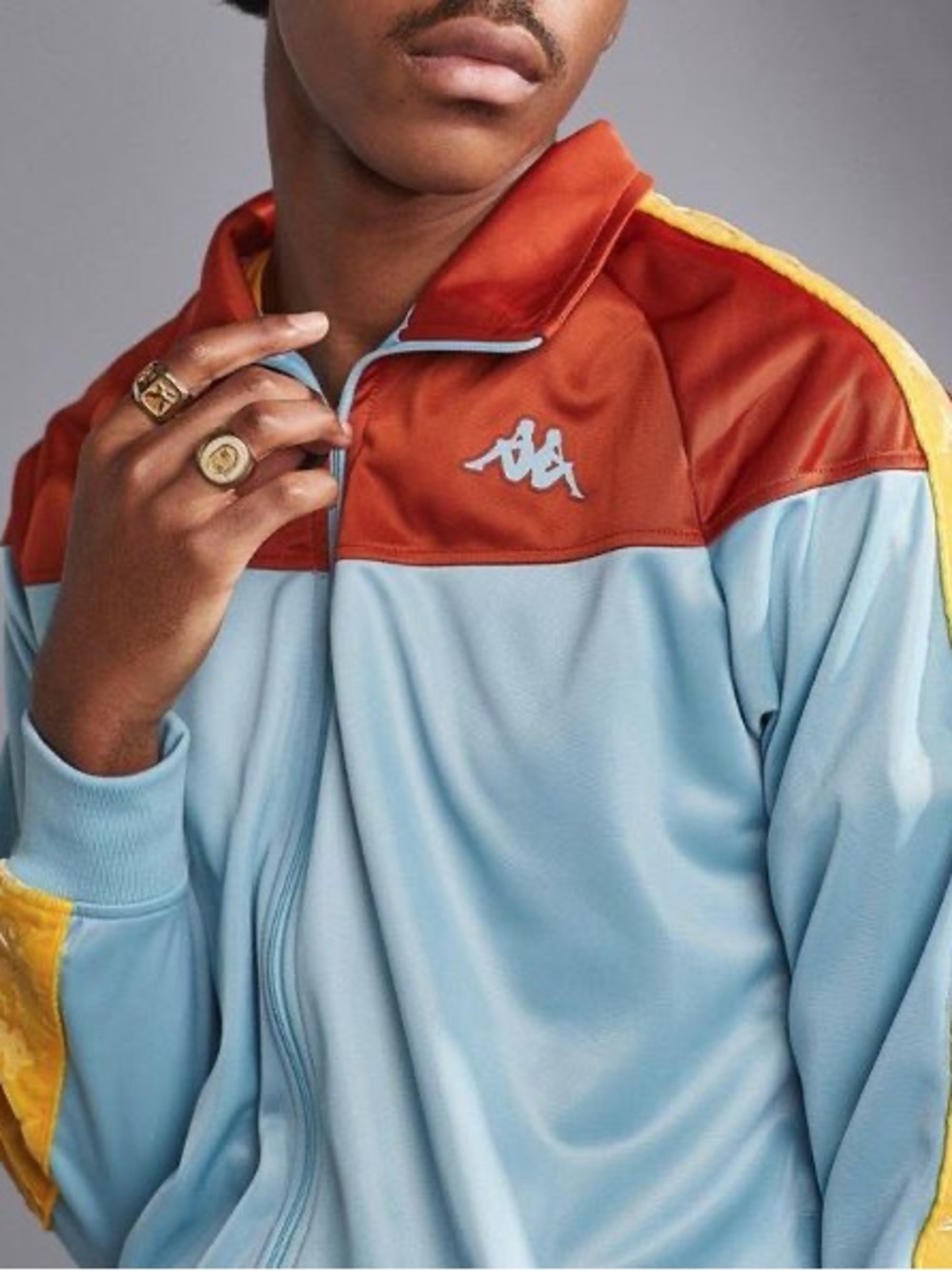Kappa Men's Light Blue, Rust & Yellow Colorblock Track Jacket